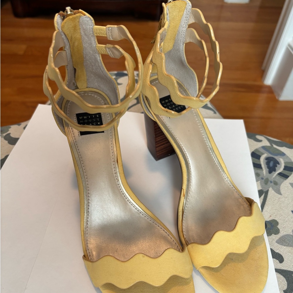 White House Black Market Yellow Scalloped Heels with Ankle Straps
